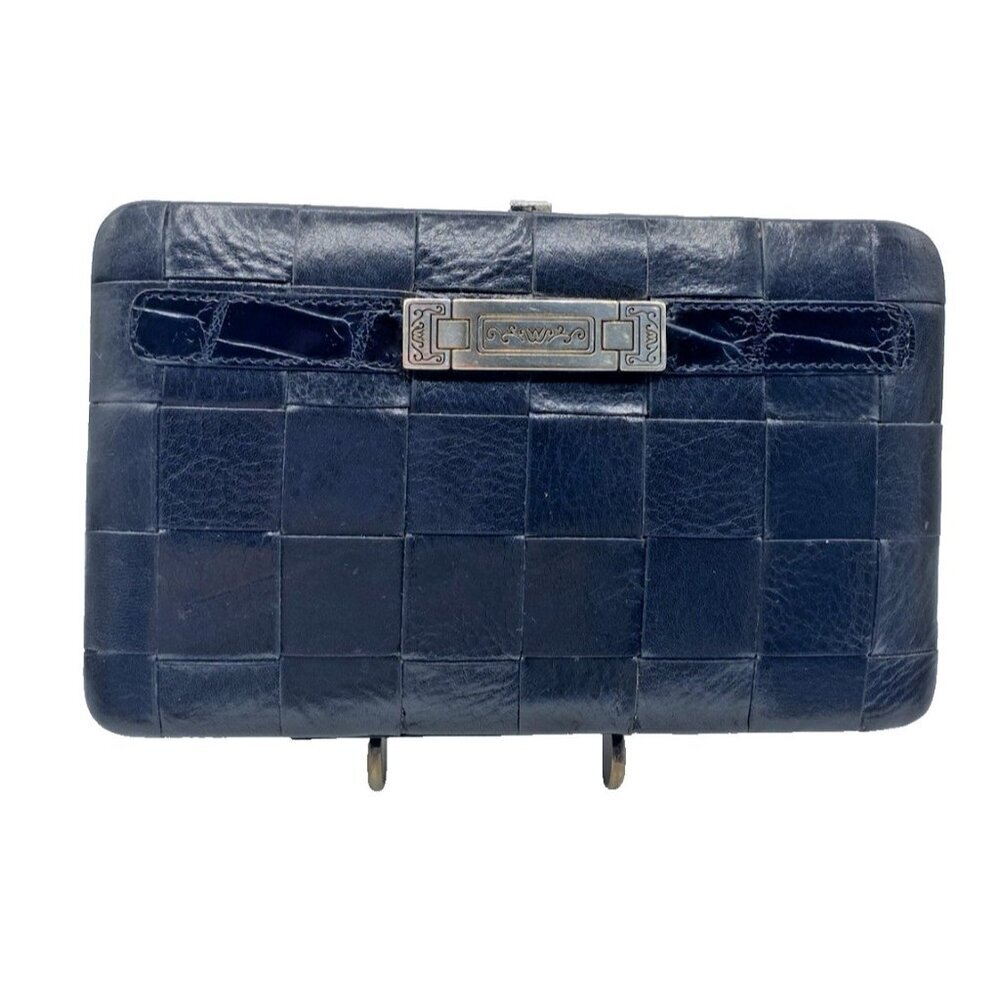 Brighton Black Leather Small Organizer Checkbook Bag Wallet Clutch 7.5 x 4.5”
